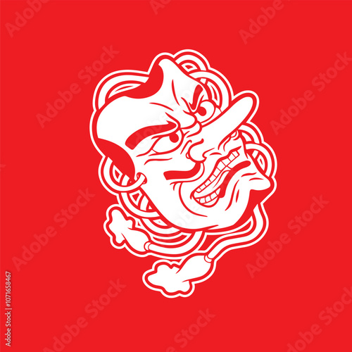 Red tengu mask. Vector illustration in japanese style.