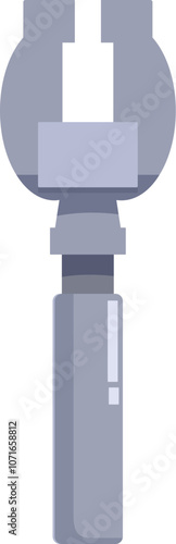 Metal clamp securing a square object, featuring a u shaped structure and a cylindrical handle