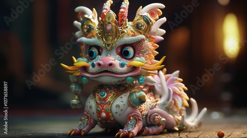 Close-Up of Colorful Dragon Statue. Generative AI.