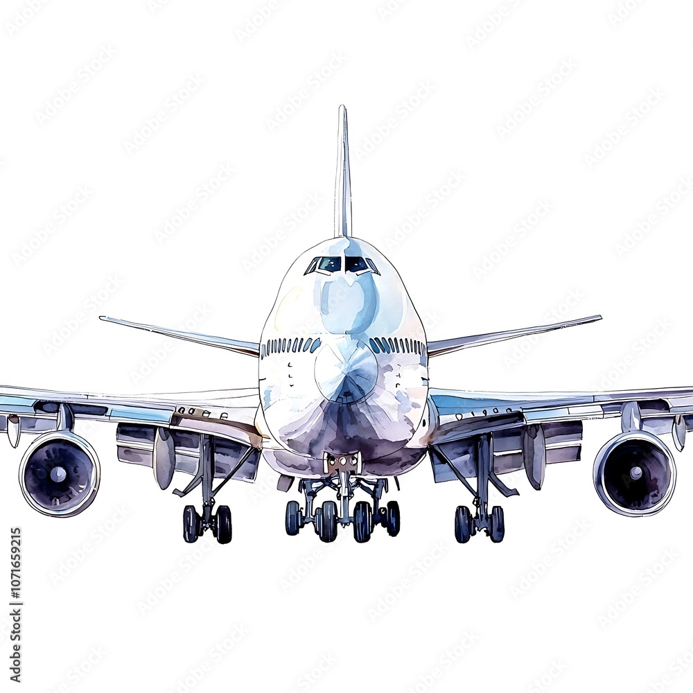 Watercolor Illustration of a Airplane Landing. Watercolor Illustration of a Airplane Landing.