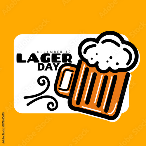 National Lager Day to celebrate on December 10th. Illustration of a glass of cold beer on orange background. Drink event banner.