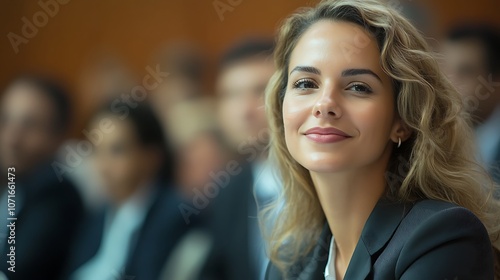 Wallpaper Mural Confident businesswoman engages in dynamic discussion Torontodigital.ca