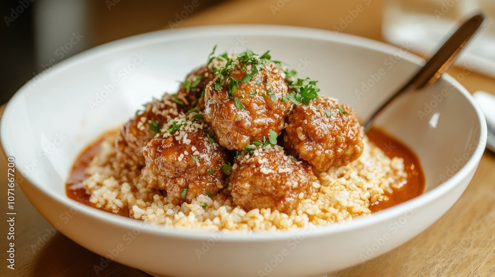 Japanese-style curry rice with pork cutlet, served in a white bowl with a sprinkle of fresh parsley and a spoon for a hearty, comforting meal. Japanese-style curry rice with pork cutlet, served in a white bowl with a sprinkle of fresh parsley and a spoon for a hearty, comforting meal.