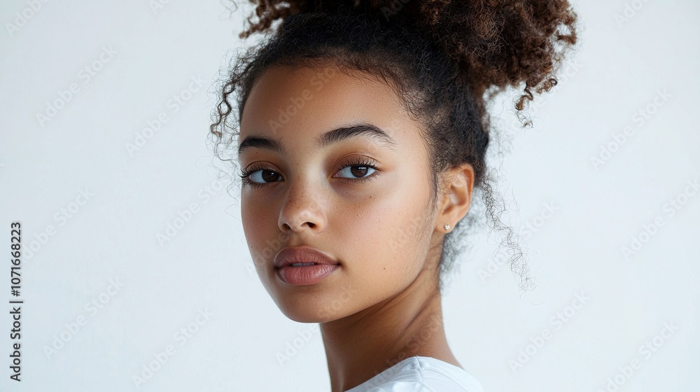 Young Woman with Curly Hair Facing Forward Young Woman with Curly Hair Facing Forward