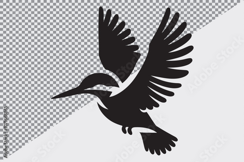 A black silhouette of an Kingfisher photo