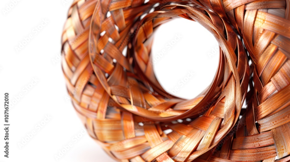 Obraz premium Copper wire coil isolated on white background, tightly wound and detailed texture