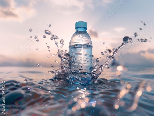 Wallpaper Mural studio shot realistic photography, wide shot of plastic water bottle are place on clear water Torontodigital.ca