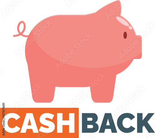 Pink piggy bank standing near cashback writing promoting saving money and smart shopping