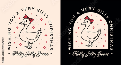 Silly goose Christmas cute funny farm animal wishes preppy holly jolly country girl kids shirt design. Coquette girly retro red ribbon bow whimsical aesthetic quotes printable decor sticker cut file.