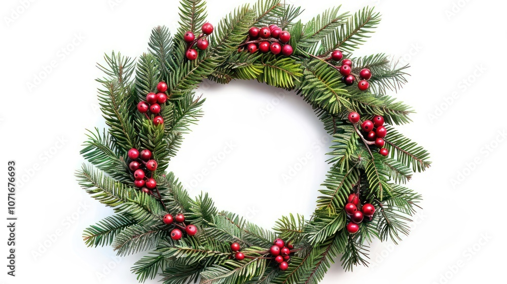 Green Christmas wreath with berries, isolated on white Green Christmas wreath with berries, isolated on white