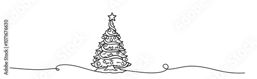 Line art Christmas pine fir tree.	
