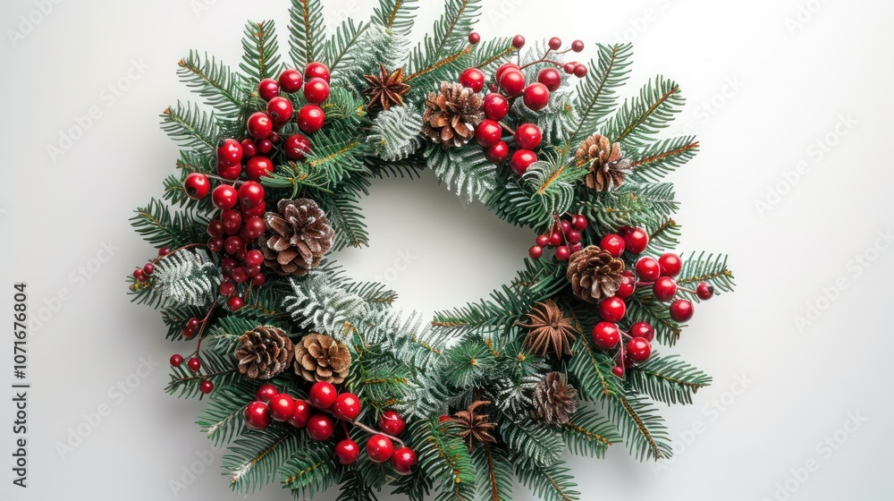 Green Christmas wreath with berries, isolated on white Green Christmas wreath with berries, isolated on white