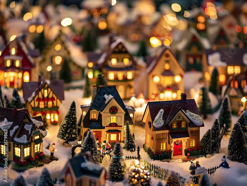 "Charming Christmas Village Display Showcasing Delightful Miniature Houses in a Magical Winter Wonderland"