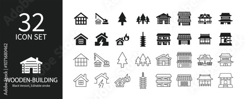 Icon set related to wooden houses