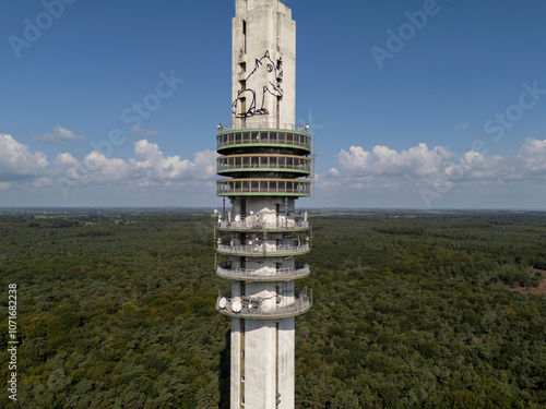 Broadcast TV tower in Hilversum, the Netherlands. Aerial view
