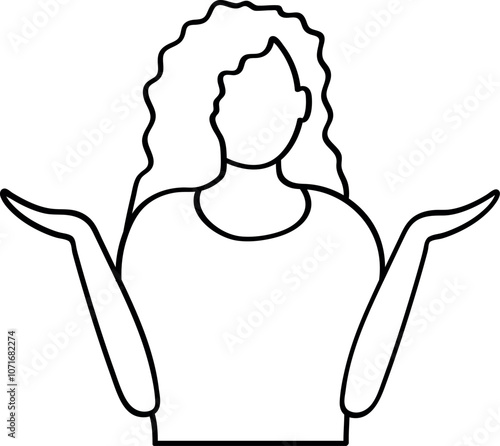 Confused Woman with Curly Hair Vector Outline