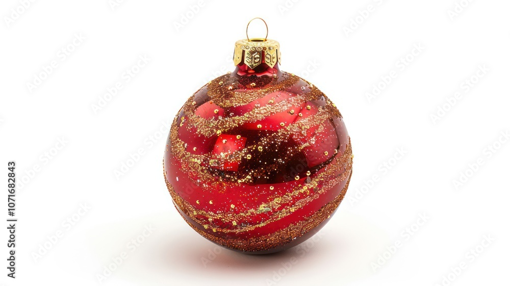 Red Christmas bauble with gold details, isolated on white Red Christmas bauble with gold details, isolated on white