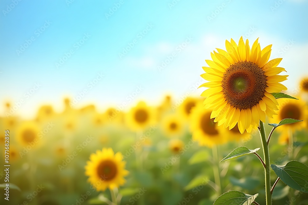 Naklejka premium Sunlit Field of Blooming Sunflowers
