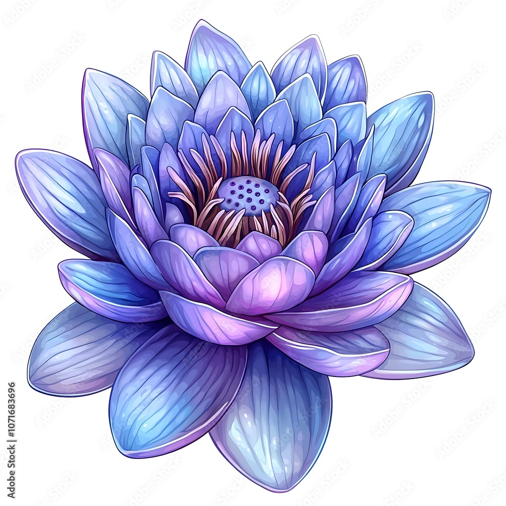 Fototapeta premium Watercolor Illustration of a Blue Lotus Flower.