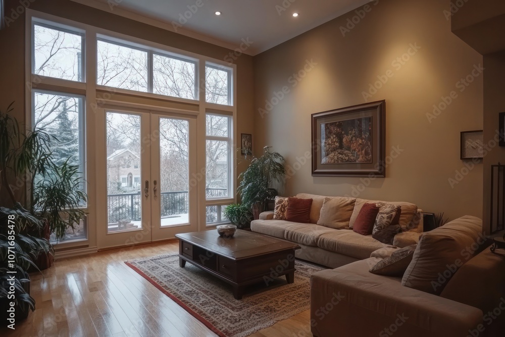 Fototapeta premium Cozy Living Room with Natural Light and Artwork