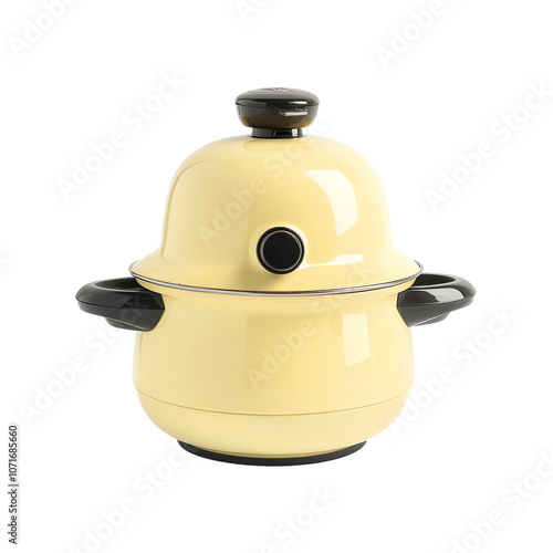 Pastel yellow electric chocolate melter isolated on a transparent background. photo