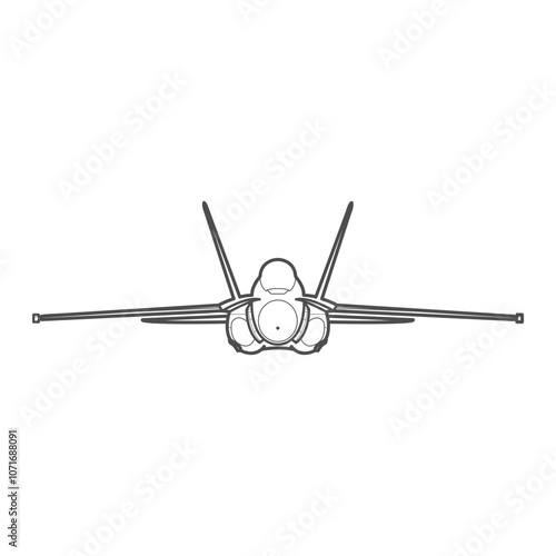 FA-18 Hornet fighter jet, front view model, dark gray line icon.