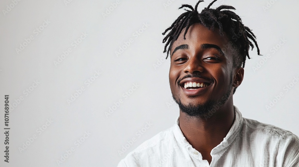 Fototapeta premium Happy Smiling Man with Dreadlocks on Light Background