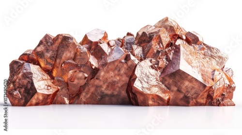 Shiny copper ore isolated on white background, rough and unrefined with sharp edges