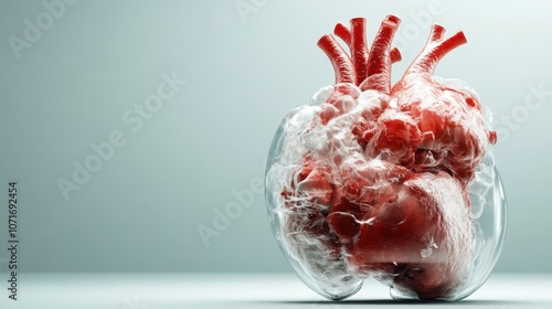 A futuristic representation of an artificial heart encased in a clear material, highlighting the marvels of medical technology and human innovation in heart health advancements. photo