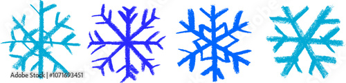 Snowflake Icons Crayon Chalk Drawing Vector Set