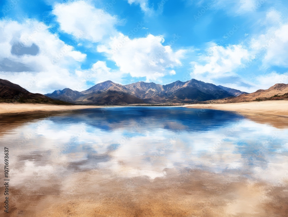 Fototapeta premium A large body of water with mountains in the background