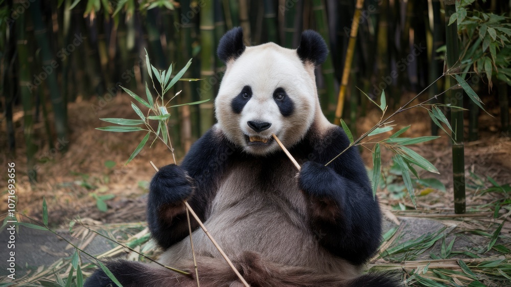 Fototapeta premium Panda – Bamboo forests. background of bamboo thickets and forest floor.