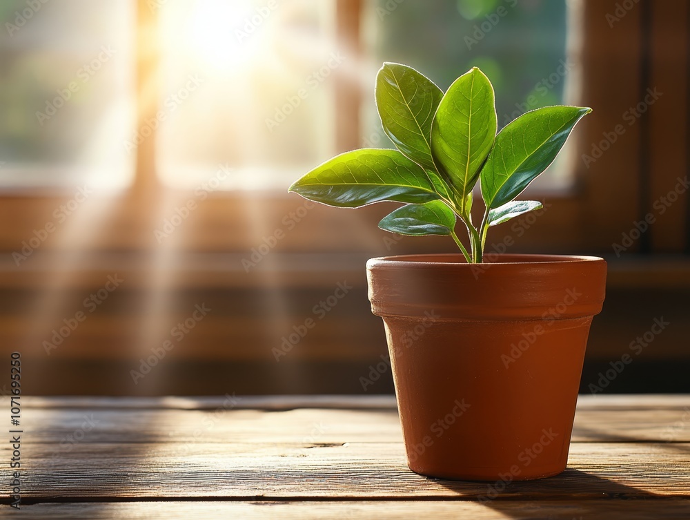 A potted plant sitting on top of a wooden table A potted plant sitting on top of a wooden table