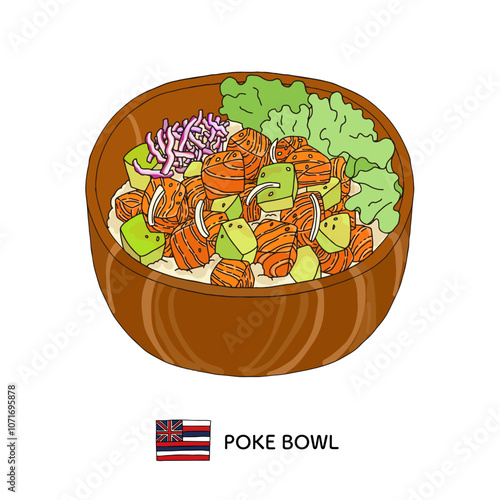 ハワイ料理＿ポキ丼の手描きイラスト