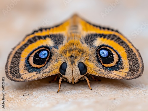 A close up of a moth with blue eyes photo