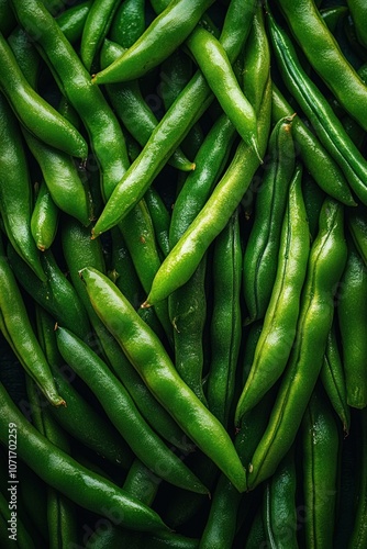 A Straight-On 0 shot of green beans snapped an