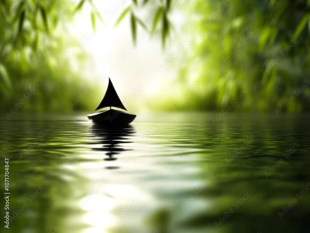 Fototapeta premium A small boat floating on top of a body of water