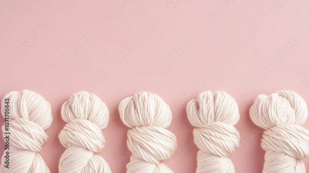 Obraz premium Soft White Yarn Stacks on Pink Background
