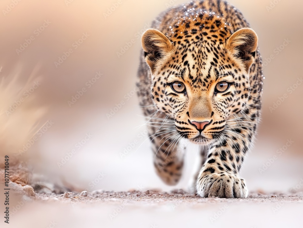 A leopard walking across a dirt road in the wild A leopard walking across a dirt road in the wild