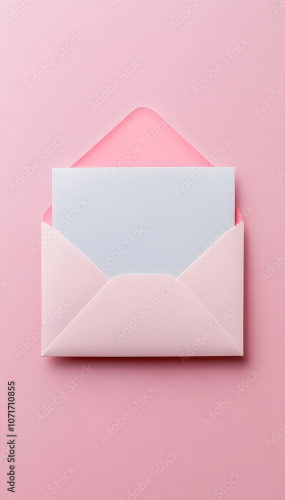 Stylish open envelope with a blank card on pink background. Stylish open envelope with a blank card on pink background.