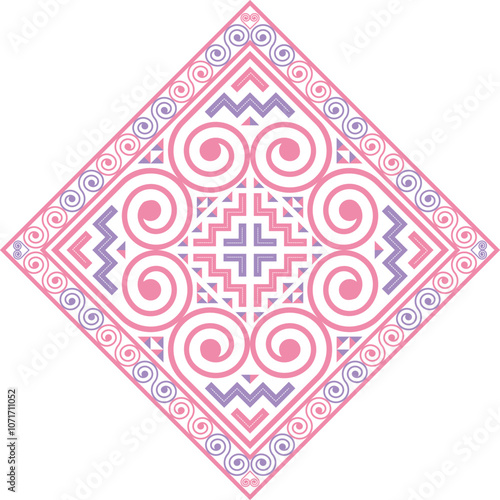 Pink-purple Hmong ethnic pattern imitating Hmong embroidery, a traditional pattern used in designing clothes, bags, shoes, etc.