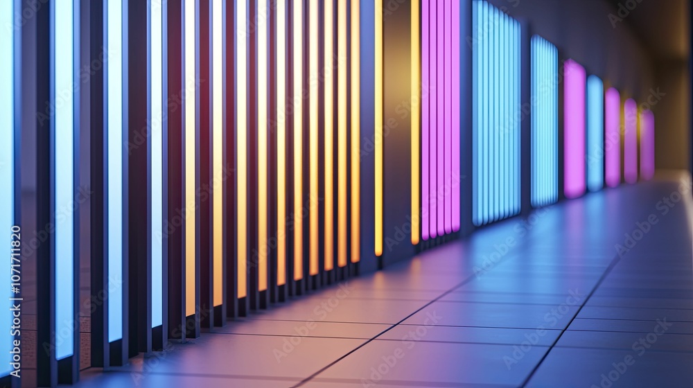 Obraz premium Geofencing technology enables gates to respond to mobile devices. Striking color schemes and innovative lighting create an immersive experience.