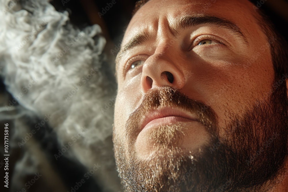 Obraz premium A man with a beard and mustache smoking a cigarette