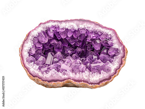 a purple crystal rock with crystals inside photo