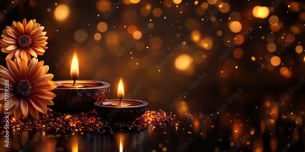 Romantic candles glowing softly amidst elegant flowers, creating a warm and inviting atmosphere decorated with shimmering light and delicate reflections for ambiance Romantic candles glowing softly amidst elegant flowers, creating a warm and inviting atmosphere decorated with shimmering light and delicate reflections for ambiance