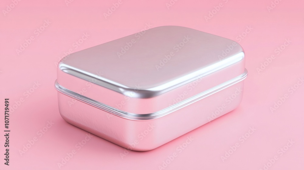 Smooth silver trinket box with rounded edges, isolated on pastel pink, perfect for keepsakes Smooth silver trinket box with rounded edges, isolated on pastel pink, perfect for keepsakes