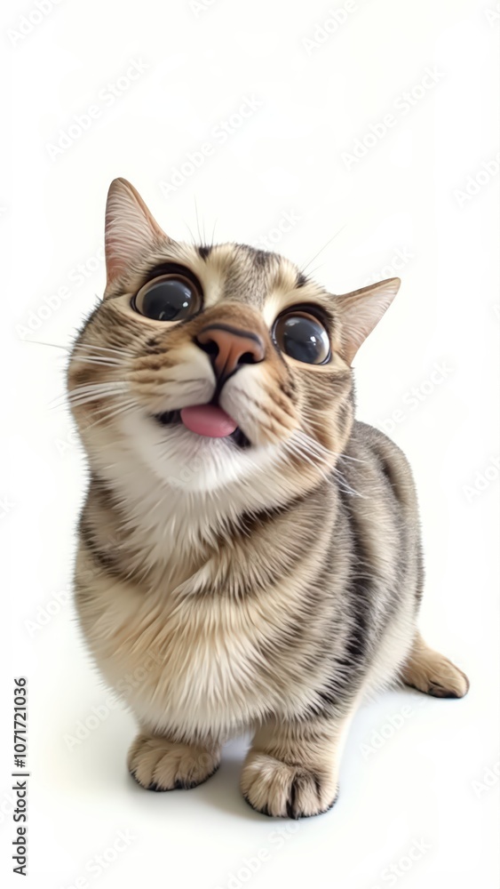 Generative AI, Close-up of a Munchkin cat with short legs and large eyes against a white background Generative AI, Close-up of a Munchkin cat with short legs and large eyes against a white background