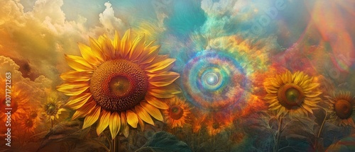 Explore the vibrant beauty of sunflower giants with rainbow centers in high fidelity