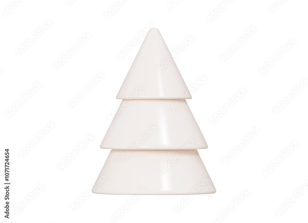 3D Beige Christmas tree icon. New year emoji object. Abstract decoration for Christmas card. Cone pine tree. Cartoon creative design icon. 3D Vector Illustration