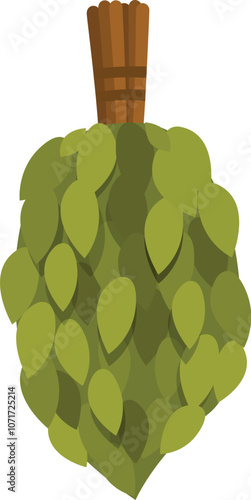 Cartoon bath broom made of green leaves hanging and drying, ready to be used in a sauna